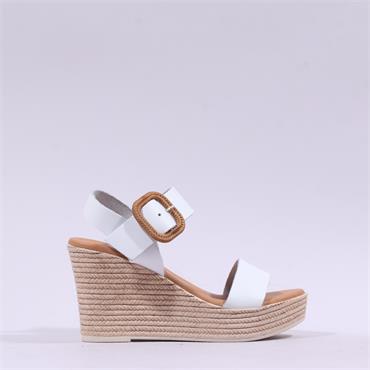 Oh My Sandals Square Buckle Wedge - White